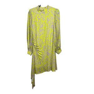 Tanya Taylor Asymmetrical Long Sleeves Dress in Yellow and Purple 10